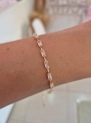 Pulseira cristais baguete banhada a ouro 18k