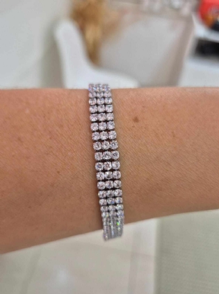 Pulseira riviera tripla banhada a ródio