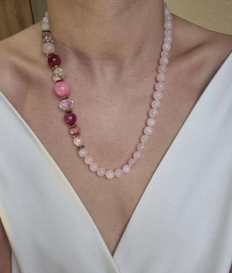 Colar quartzo rosa e mix pedras rosadas