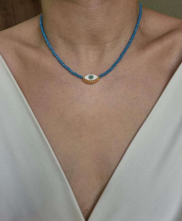 Chocker cristais azuis e olho grego