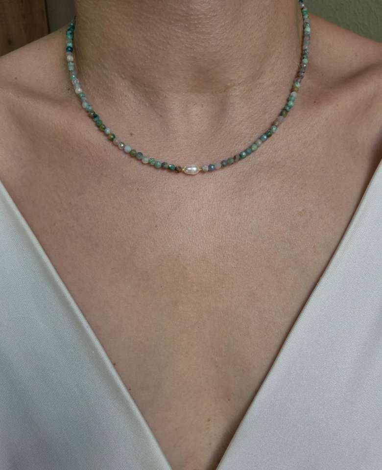 Chocker amazonita e pérola barroca