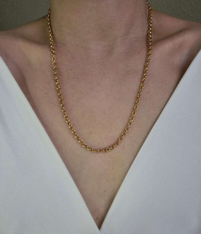 Colar longo elos portugueses banhado a ouro 18k