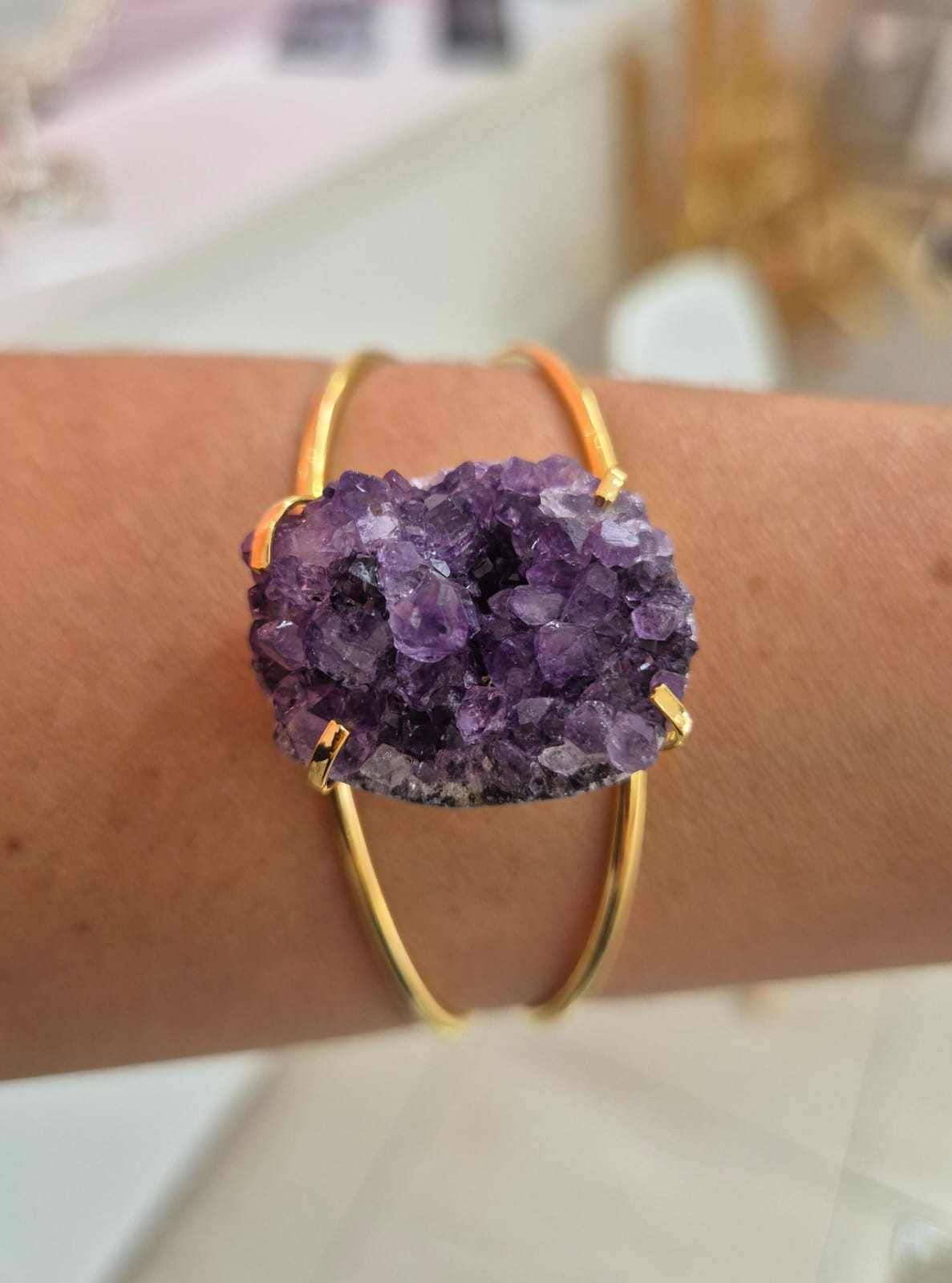 Bracelete drusa ametista2 banhado a ouro 18k