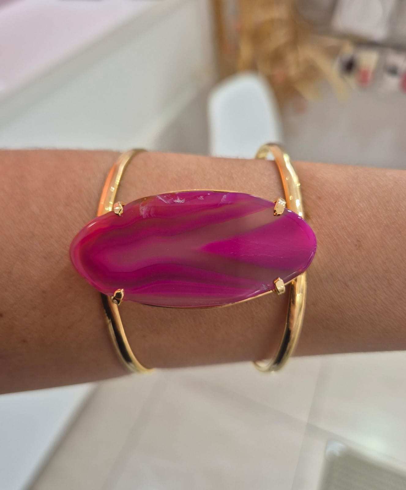 Bracelete ágata pink banhado a ouro 18k