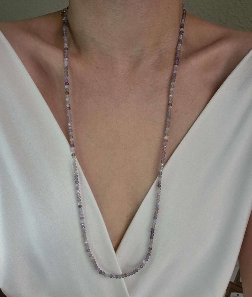 Colar longo ametista rondel facetada