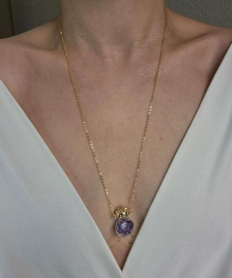 Colar longo potinho ametista banhado a ouro 18k