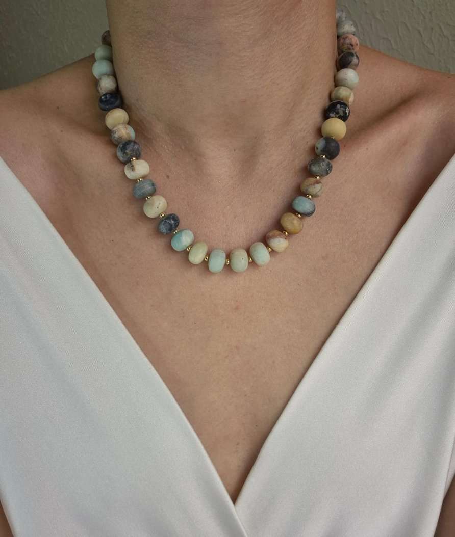 Colar  amazonitas rondel opacas