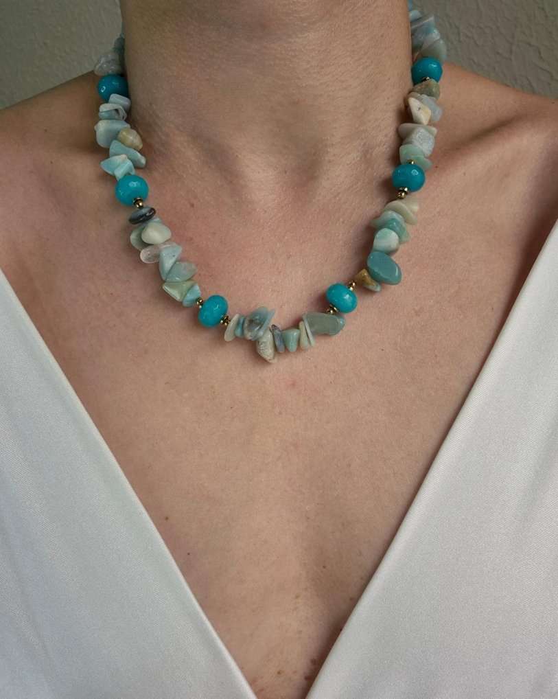 Colar amazonitas e jade azul