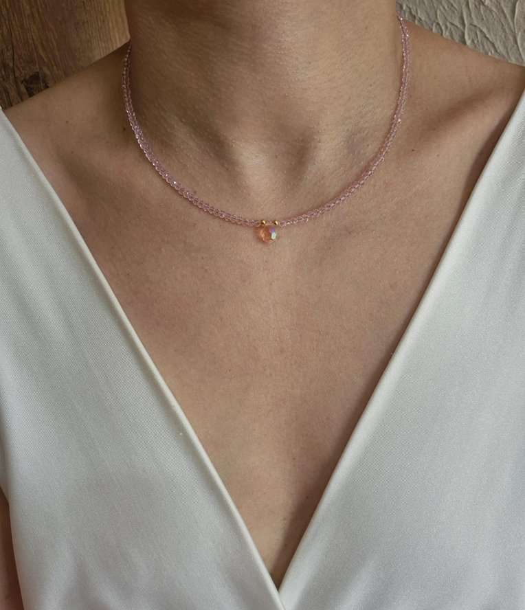 Chocker cristais rosa e gota cristal