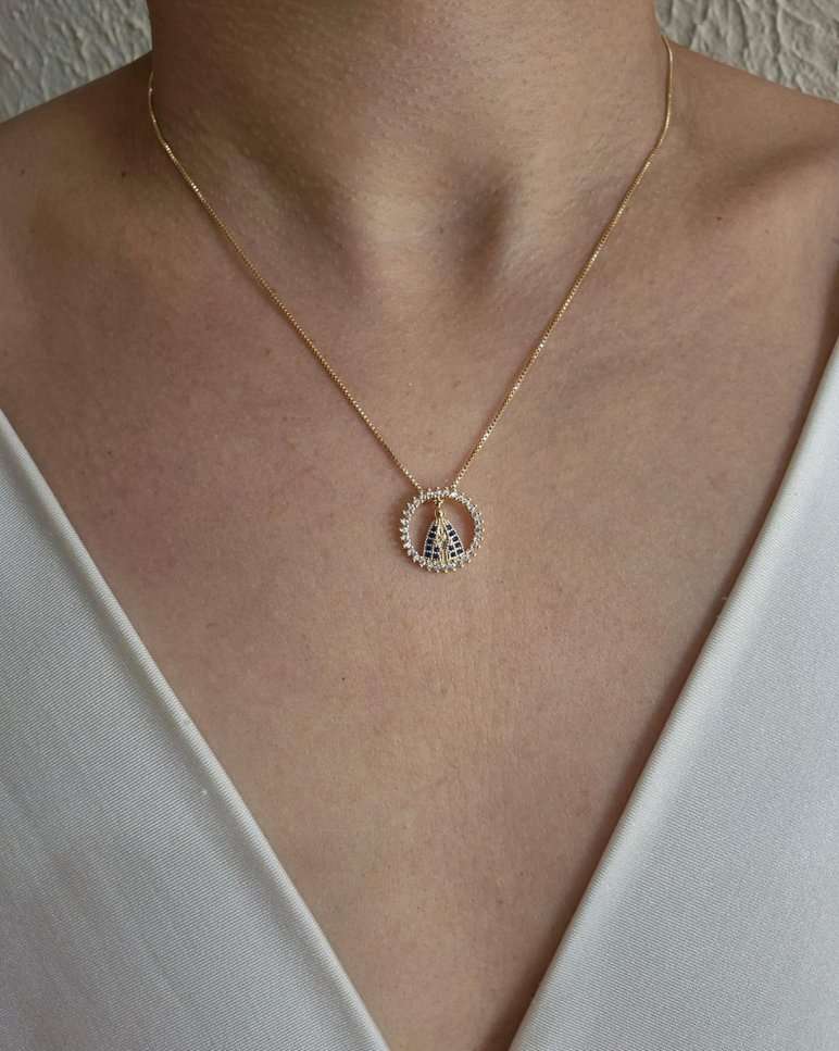 Colar corrente veneziana e Nossa Senhora banhado a ouro 18k