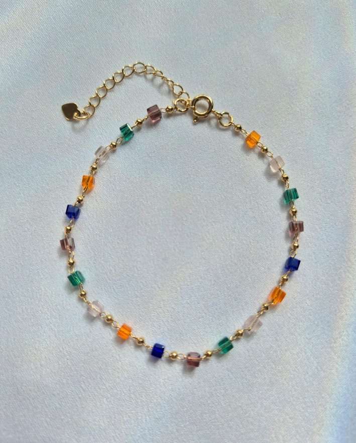Pulseira cristais coloridos banhada a ouro 18k