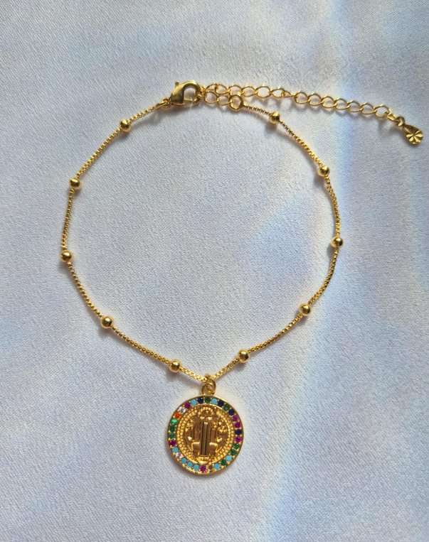 Pulseira pingente São Bento banhada a ouro 18k