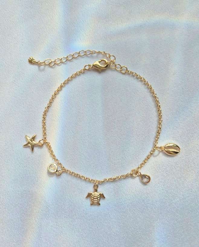 Pulseira pingentes do mar banhada a ouro 18k