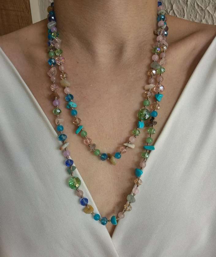 Colar longo madrepérolas e cristais mix colors