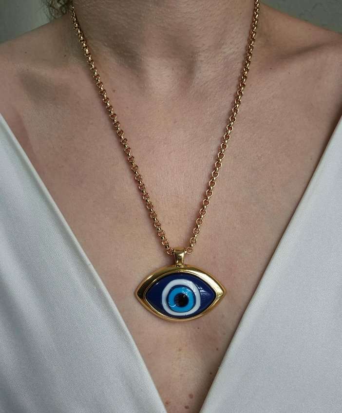 Colar corrente com pingente olho grego banhado a ouro 18k