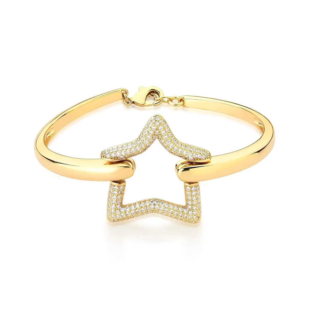 Bracelete maleável com estrela cravejada banhado a ouro 18k