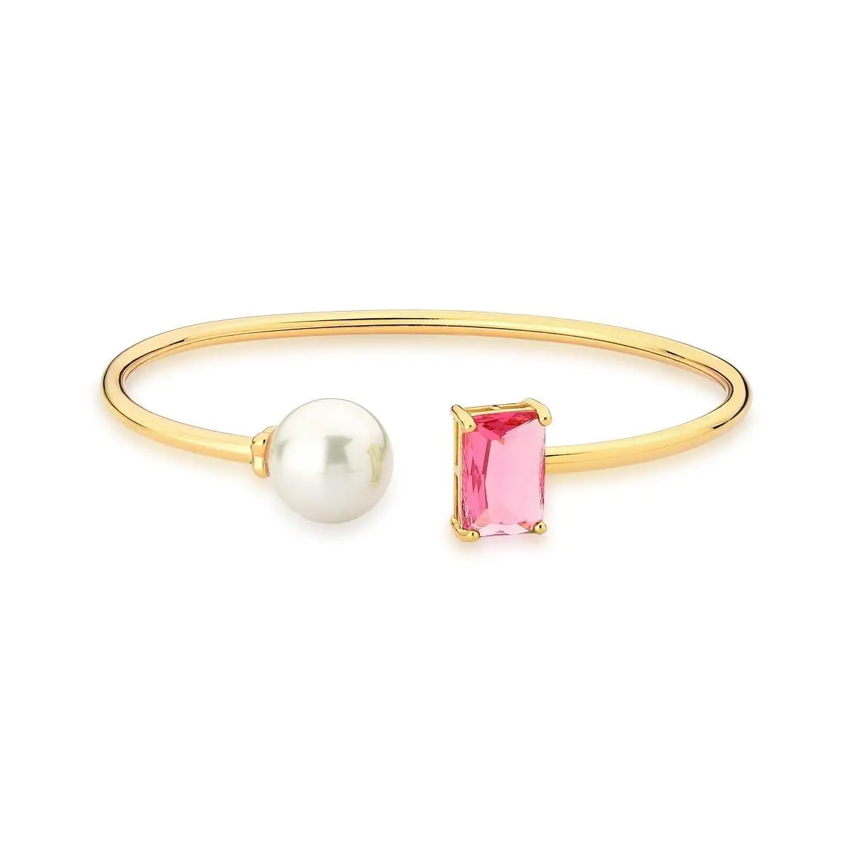 Bracelete cristal rosa e pérola shell banhado a ouro 18k