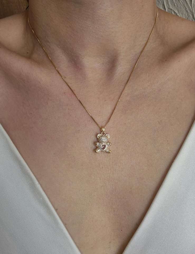 Colar pingente ursinho Teddy banhado a ouro 18k