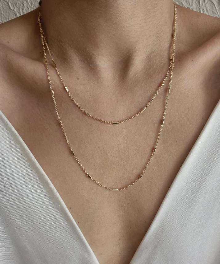 Colar duplo corrente palitinhos cravejada banhado a ouro 18k