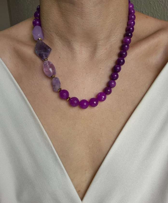 Colar mix pedras tons violeta e roxo