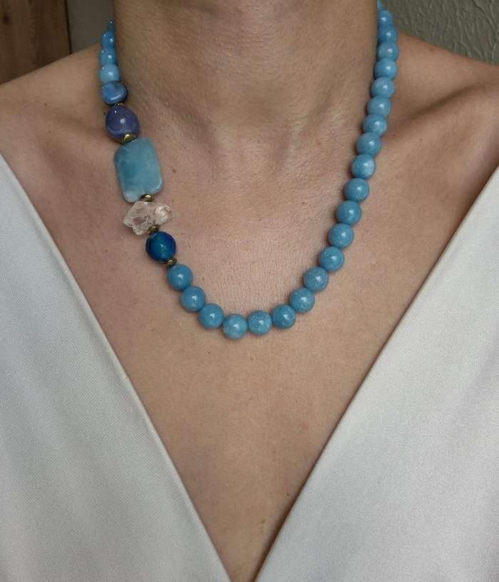 Colar mix pedras tons de azul