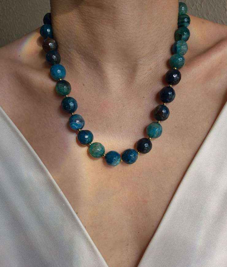 Colar ágata verde facetada