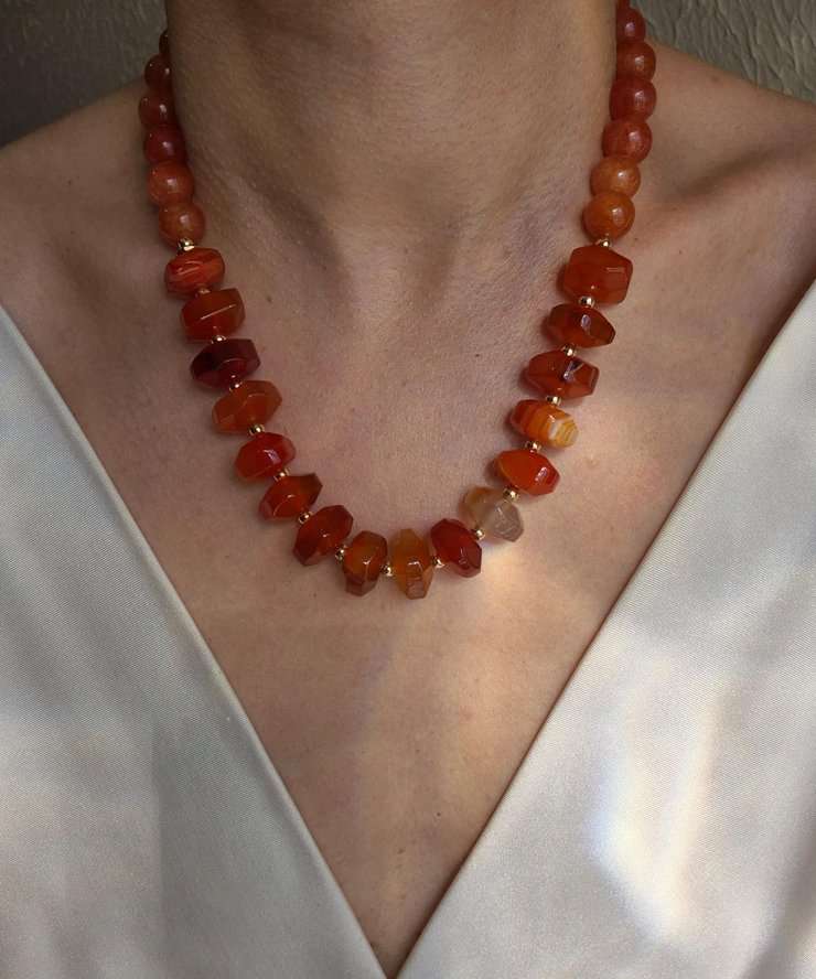 Colar ágatas laranjas rondel