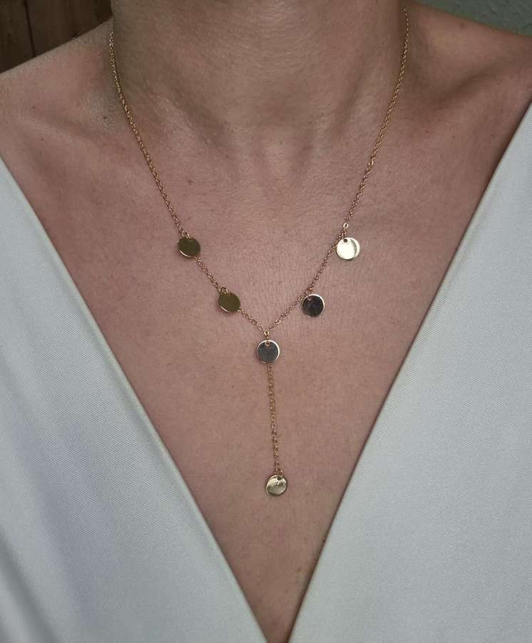 Colar gravata moedas banhado a ouro 18k