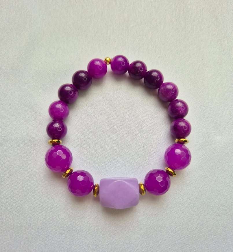 Pulseira mix pedras violeta e roxas