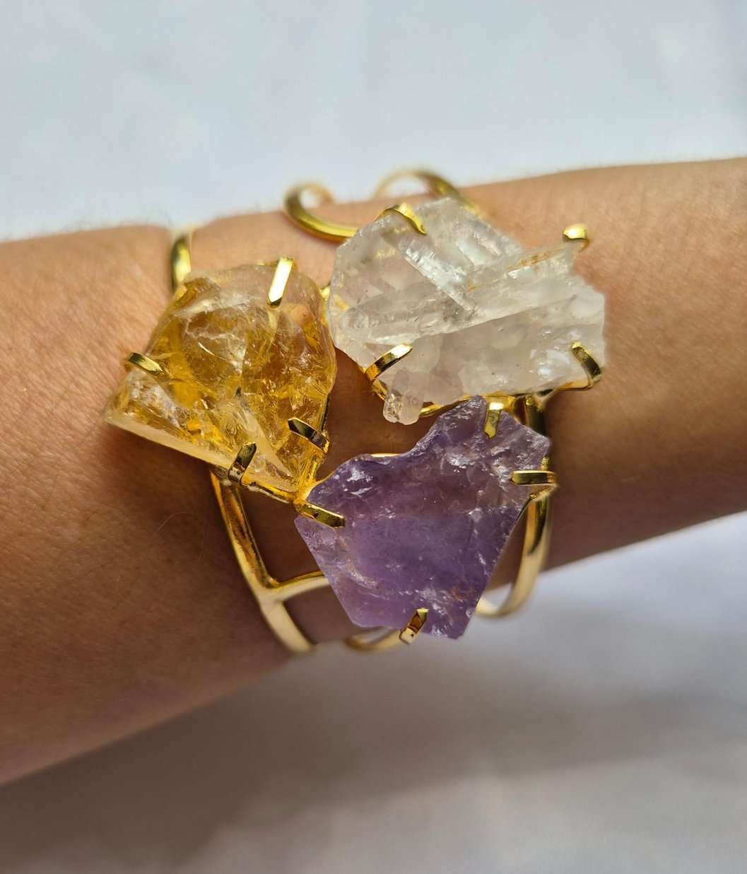 Bracelete citrino ametista e cristal banhado a ouro 18k