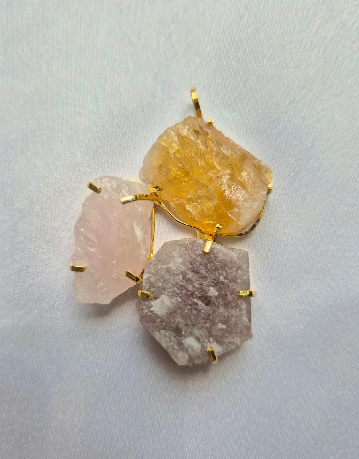Pingente quartzo rosa, citrino e ametista
