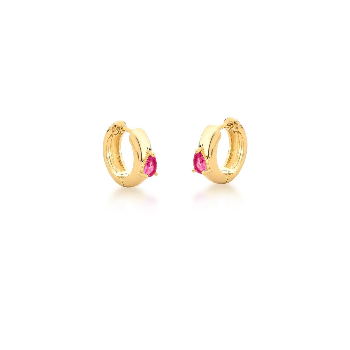 Brinco argola lisa cristal rosa banhado a ouro 18k