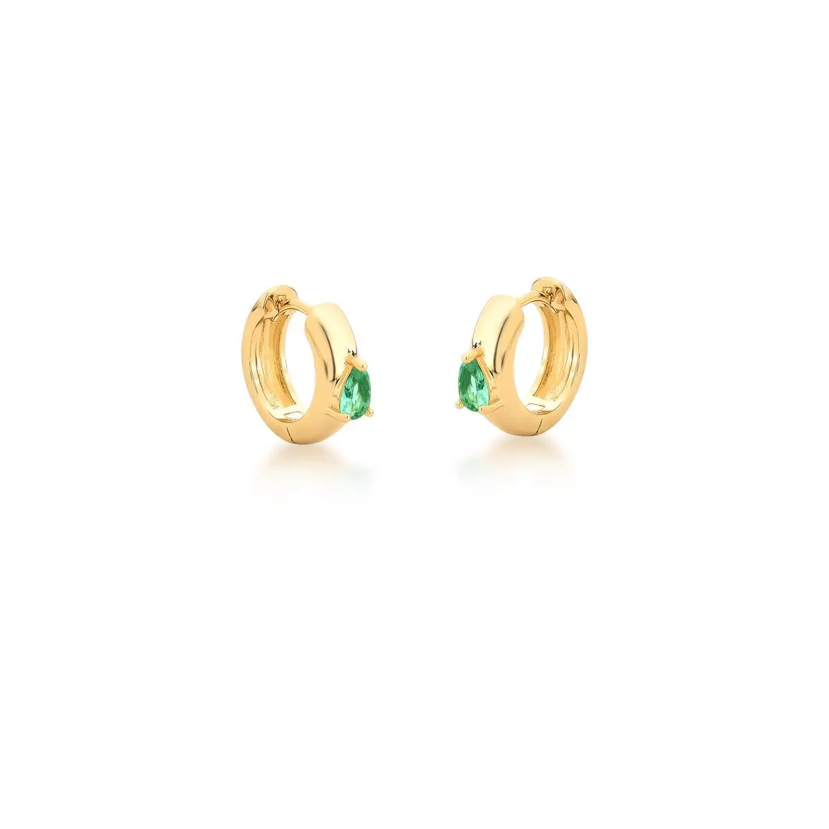 Brinco argola lisa cristal verde banhado a ouro 18k