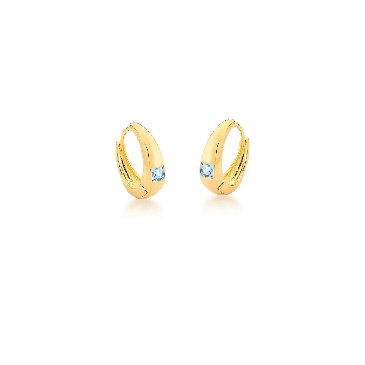 Brinco argola lisa cristal azul banhado a ouro 18k