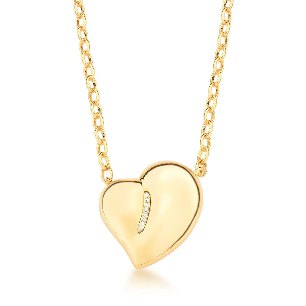 Colar corrente pingente coração abaulado banhado a ouro 18k
