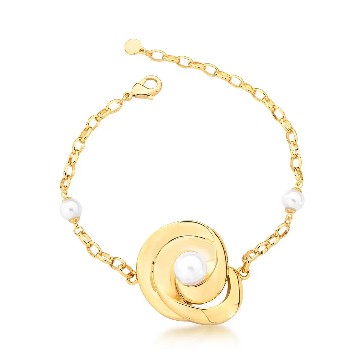 Pulseira pingente oval estilizada com pérola shell banhada a ouro 18k