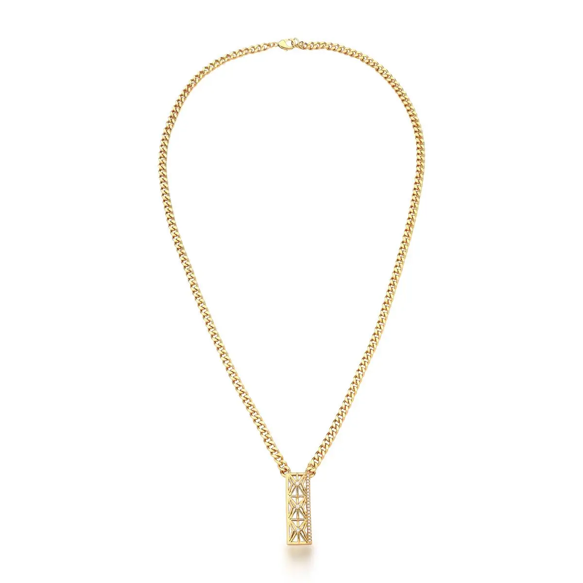 Colar corrente pingente retangular banhado a ouro 18k