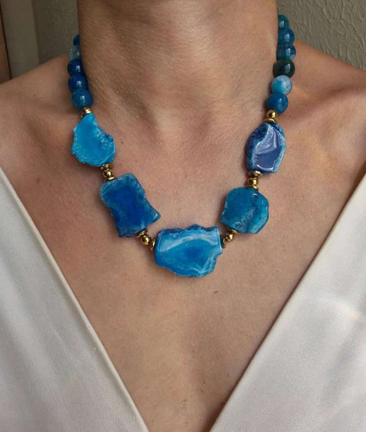Colar ágata azul e geodo