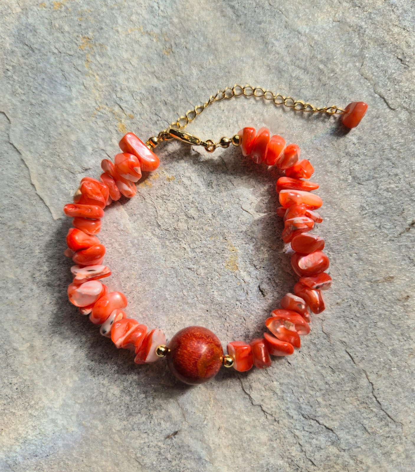 Pulseira madrepérolas laranja e coral