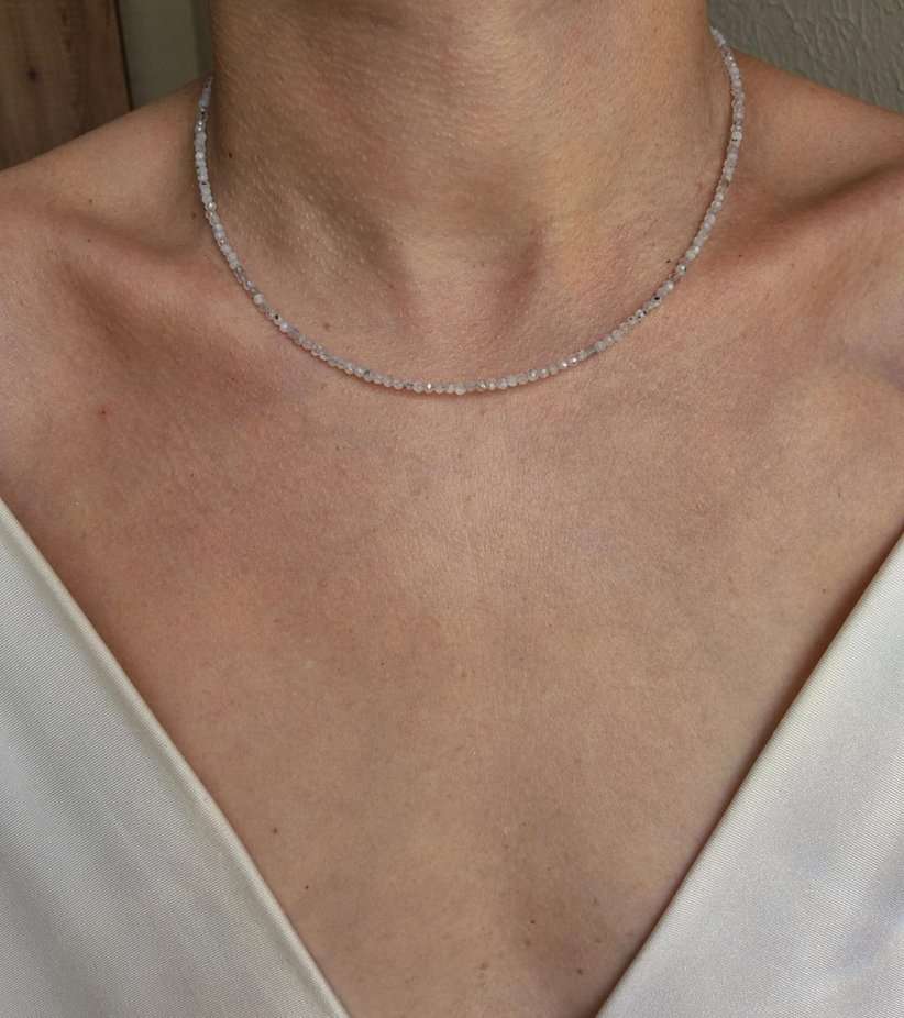 Chocker pedras da lua facetadas