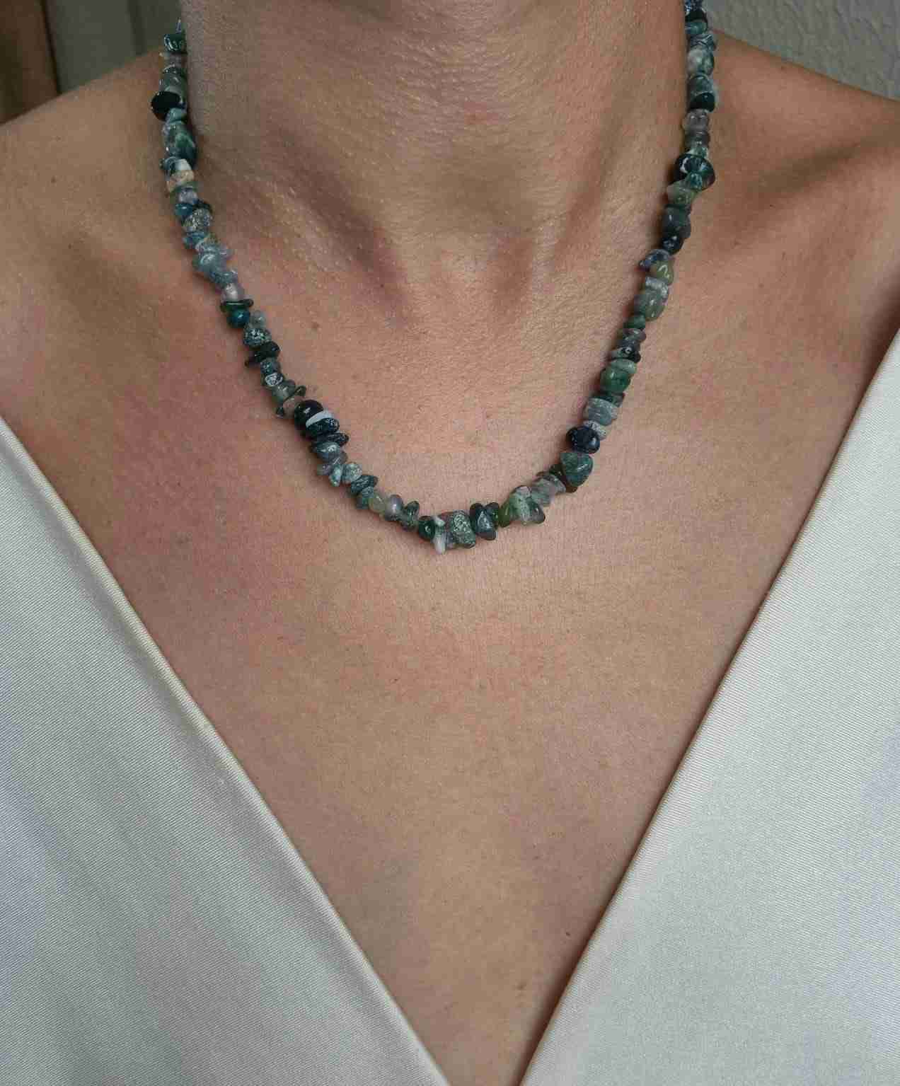 Colar pedras ágata musgo