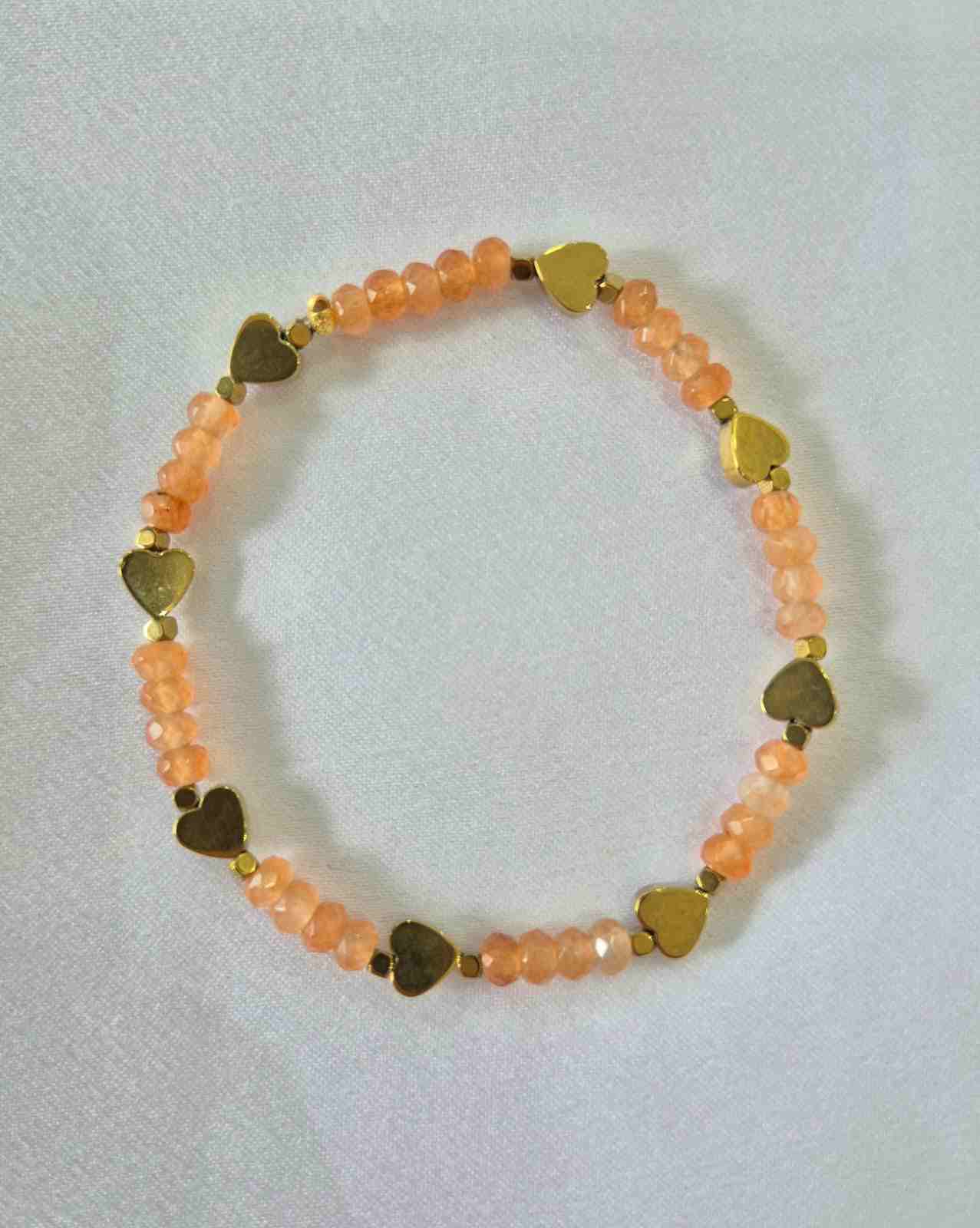 Pulseira jade laranja e hematitas corações