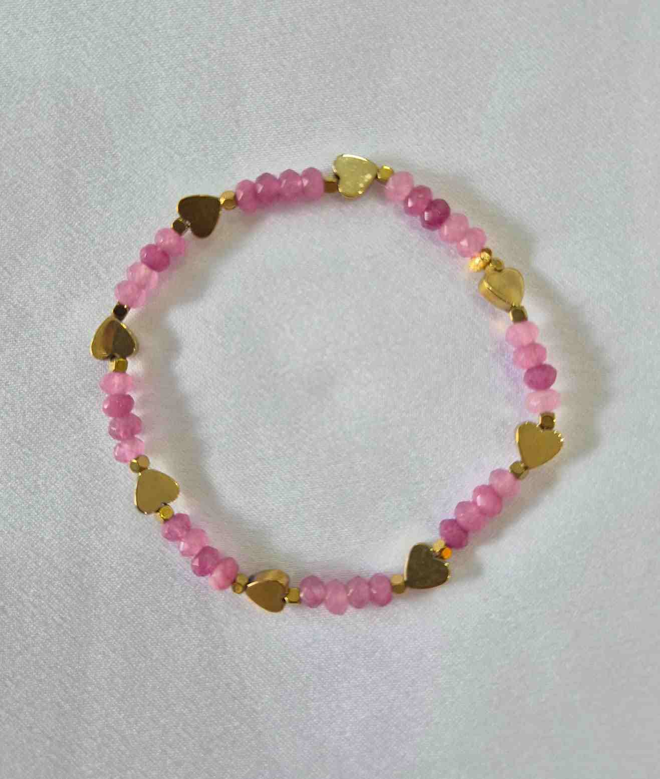 Pulseira jade rosa e hematitas corações