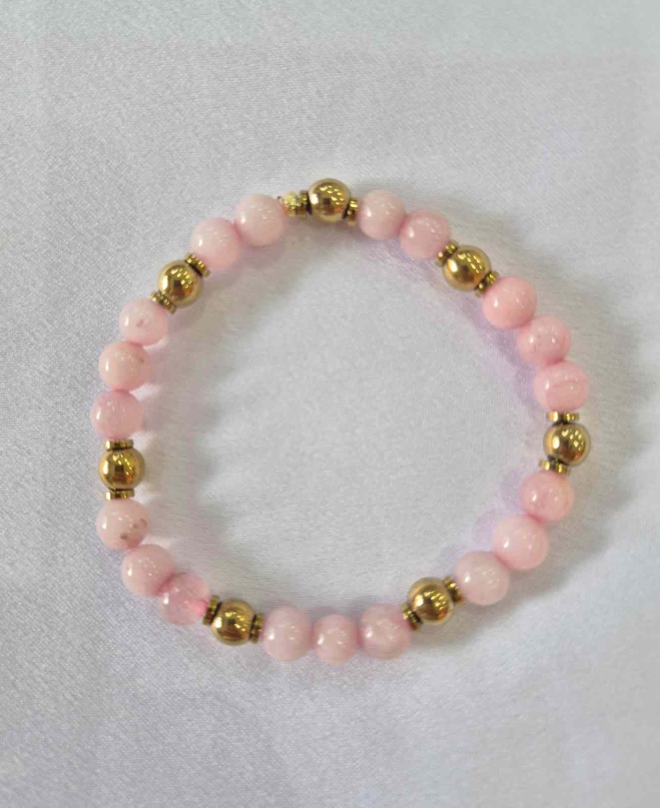 Pulseira jade rosa e hematitas redondas
