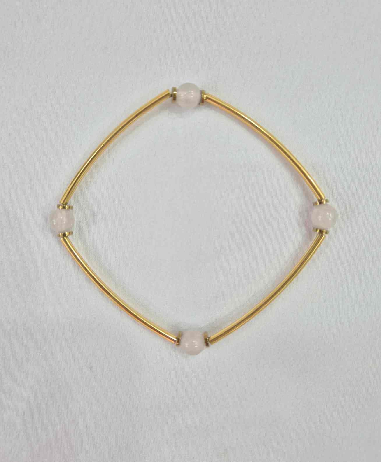 Pulseira canutilhos banhados a ouro 18k e quartzo rosa