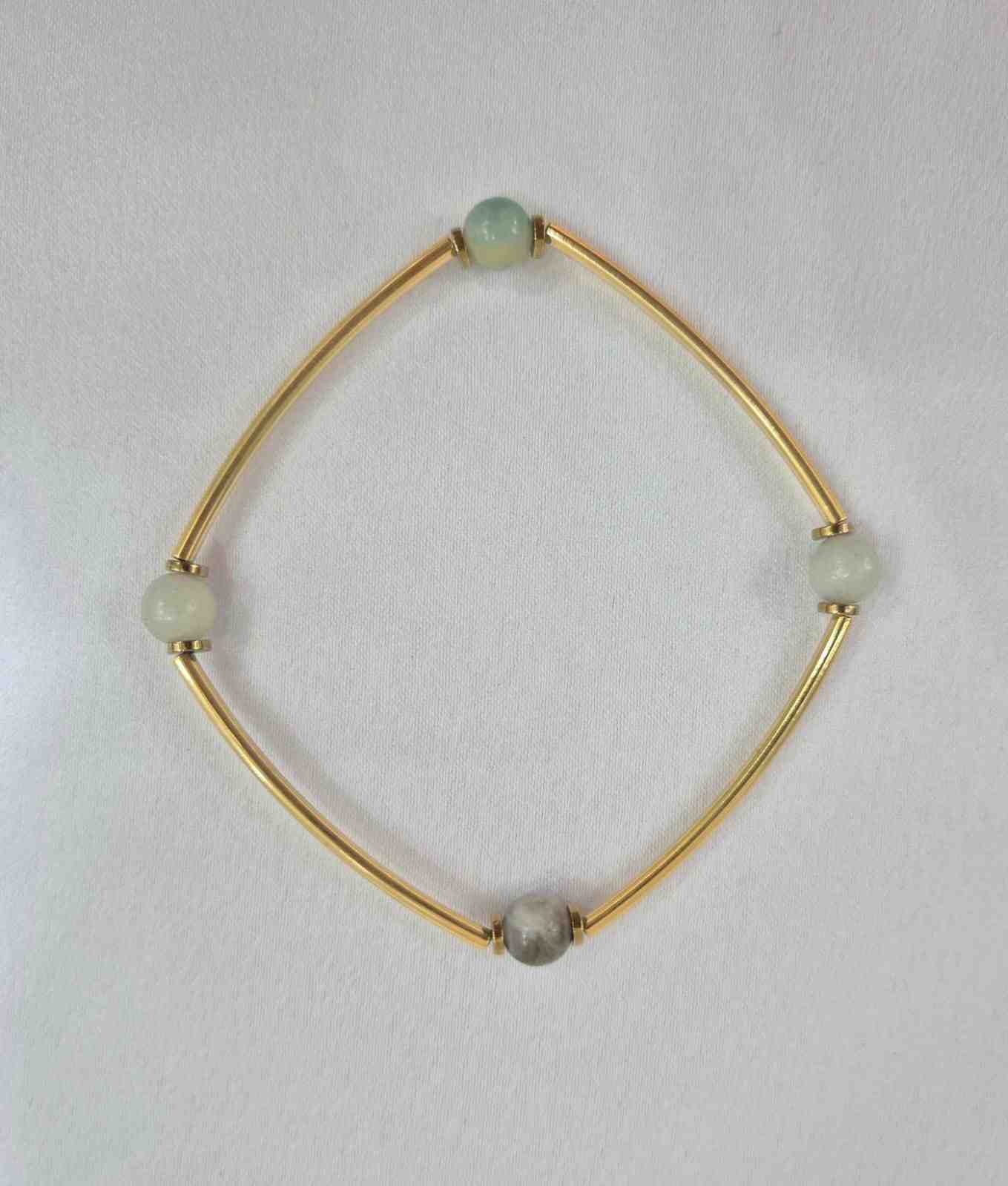 Pulseira canutilhos banhados a ouro 18k e amazonita