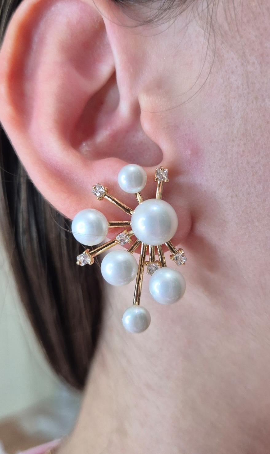 Brinco pontas com pérolas shell banhado a ouro 18k