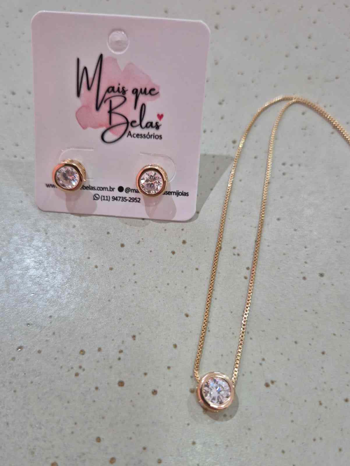Conjunto colar e brinco ponto de luz banhado a ouro 18k