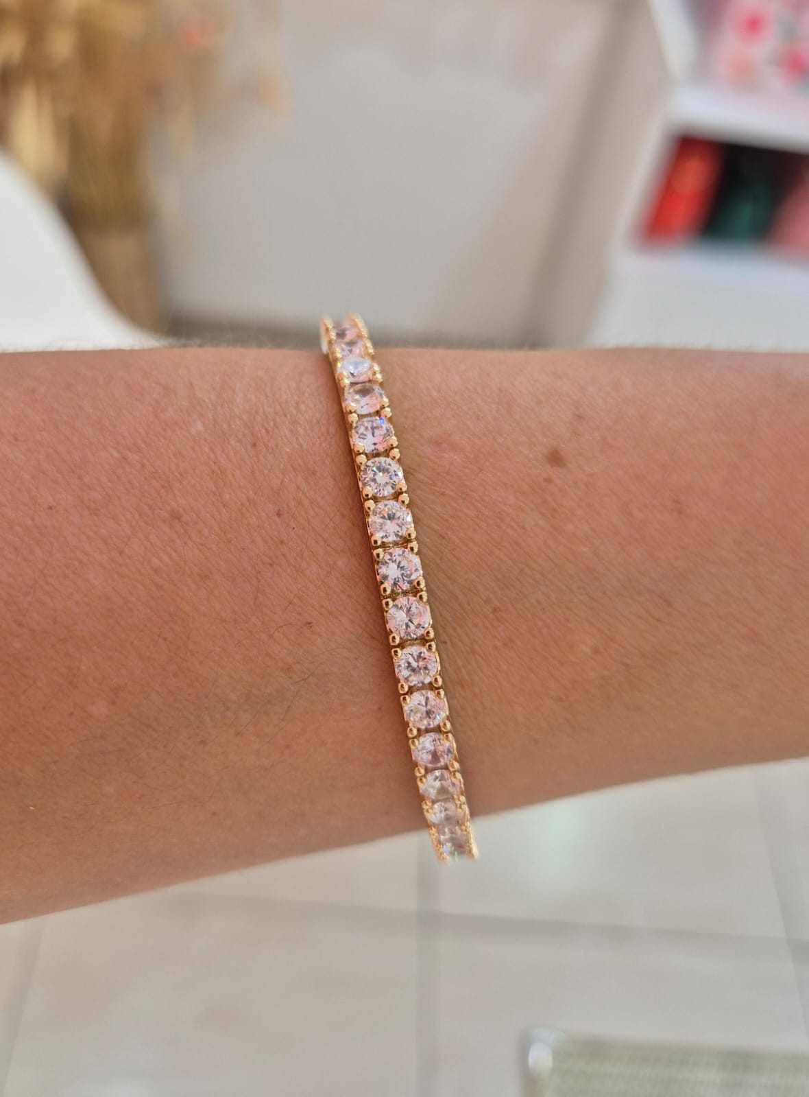 Bracelete cristais transparentes dourado
