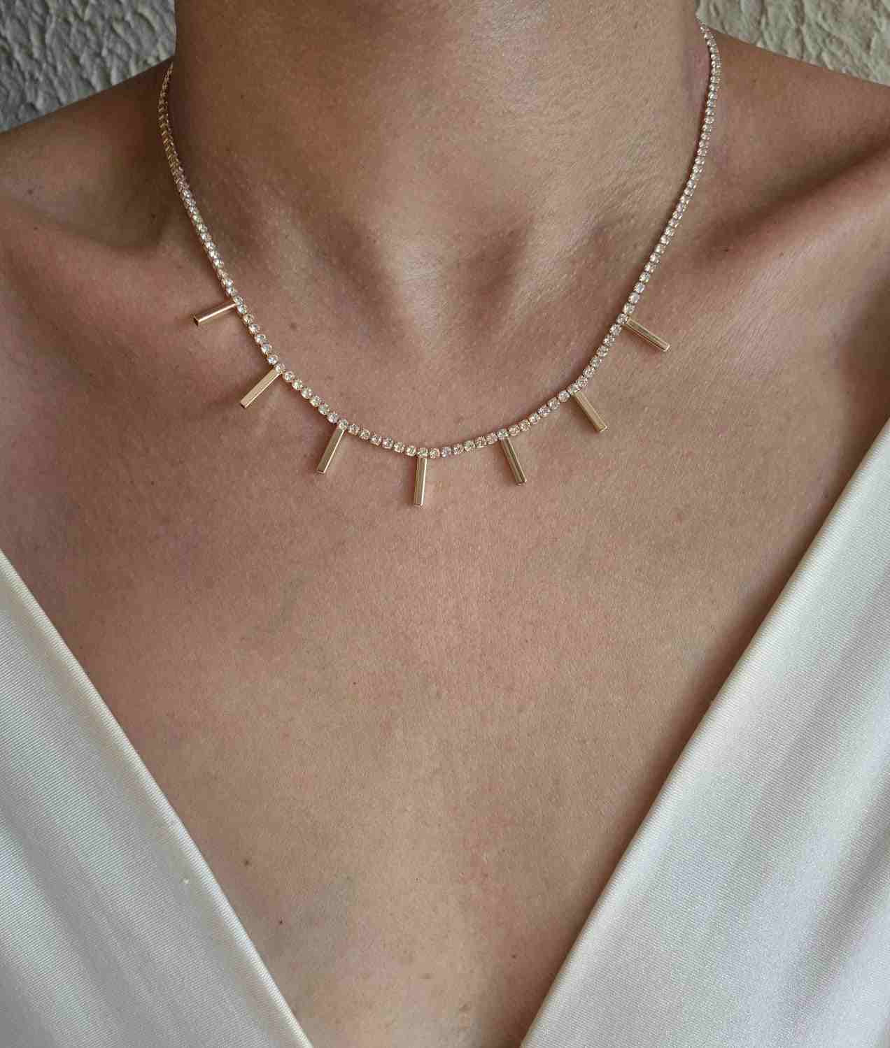 Colar riviera pingentes pontas banhado a ouro 18k
